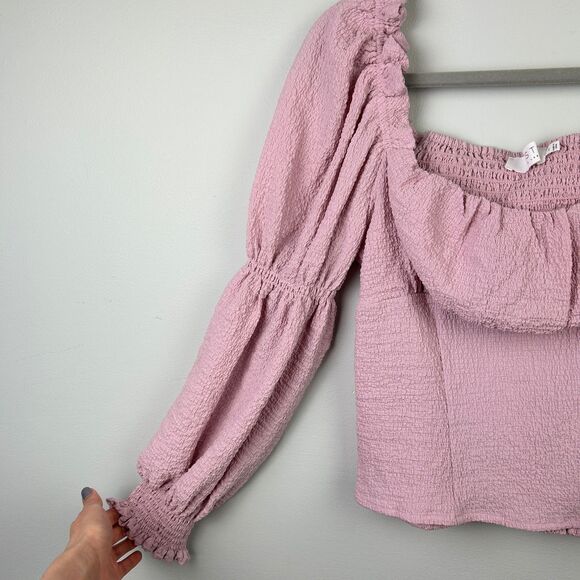 ASTR the Label Lilac Pink Puff Long Sleeve Ruched Bust Top Smocked Blouse sz M - Picture 6 of 13